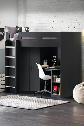 Julian Bowen Hercules Highsleeper Loft Bed with Desk in Dark Grey | Size: Single