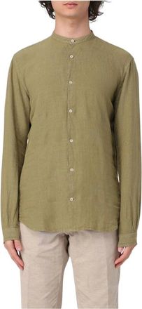 Brooksfield Overhemden, Heren, Groen, M, Linnen, Mandarijn Kraag Linnen Overhemd Relaxte Pasvorm