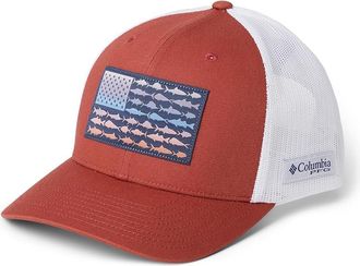 Columbia PFG Fish Flag Mesh Snap Back Traditional Hats Dusty Crimson/White/Fish Flag (6 1/2-7 1/2), Cotton