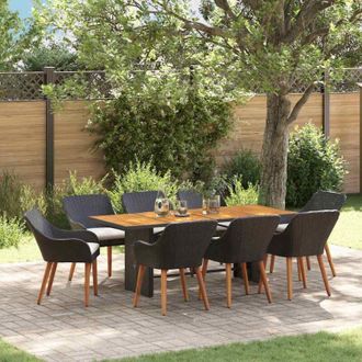 vidaXL Vidaxl - Set da Pranzo per Giardino 9 pcs Nero e marrone polyrattan