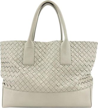 Bottega Veneta White Intrecciato Lambskin Medium Tote (Authentic Pre-Loved)