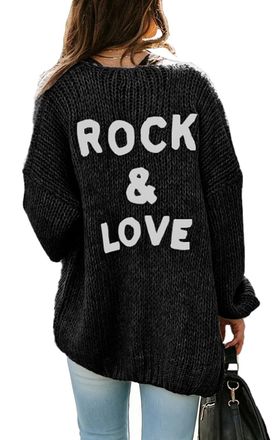 PrettyGarden Womens Long Sleeve Open Front Knit Cardigans Sweaters Soft Loose Draped Coat Outerwear, Black, L