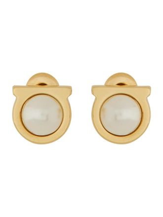 Ferragamo Golden Gancini Stud Earrings