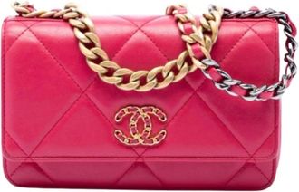 Chanel Pre-owned Wallet on Chain - Dames - Vintage Schoudertas - Roze - ONE Size - Leer - Vintage