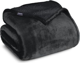 Bare Home Reversible Plush Fleece Blanket in Black/black at Nordstrom, Size King