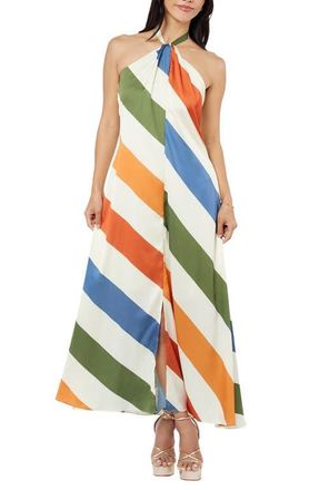 Ciebon Jayla Diagonal Stripe Halter Dress in White Multi at Nordstrom, Size X-Small