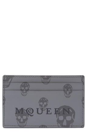 Alexander McQueen Skull Leather Card Case in Grey/Dark Grey at Nordstrom