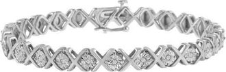 House of Brilliance Silver 1/10 cttw Miracle-Set Round-Cut Diamond X Link Tennis Bracelet in White at Nordstrom
