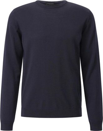 Roberto Collina Merinowol Trui - Heren - Ronde hals truien - Blauw - 3XL - Wol - Truien & Vesten