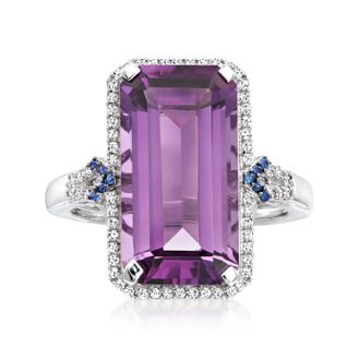Ross-Simons Amethyst,. Sapphire and. Diamond Ring in 14kt White Gold