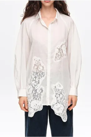 Bimba & Lola Lace Hem T-Shirt in Ivory at Nordstrom, Size Xx-Small