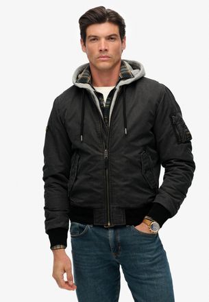 Superdry Parka SUPERDRY MILITARY MA1 BOMBER JACKET, Herren, Gr. XL, schwarz (washed schwarz), Web, Obermaterial: 100% Nylon, unifarben, relaxed fit, Jacken Par