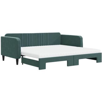 vidaXL Sof&aacute; Cama Nido Con Colch&oacute;n Terciopelo Verde Oscuro 100x200 Cm Vidaxl