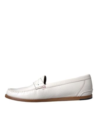 Dolce & Gabbana Leather Slip-On Moccasin Loafer - White