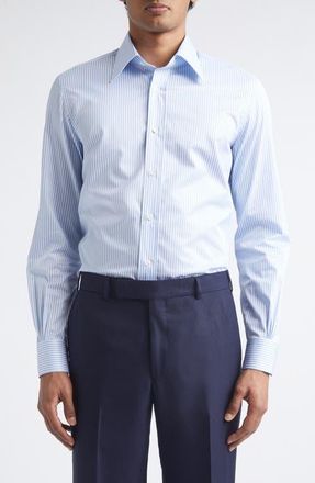 Thom Sweeney Stretch Poplin Button-Up Shirt in Sky Blue/white Stripe at Nordstrom, Size 15.5