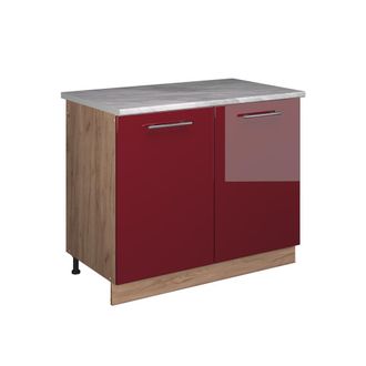 Vicco Mueble Bajo Para Fregadero Fame-line, Rojo Burdeos Alto Brillo/roble Dorado, 100 Cm, Et M&aacute;rmol, Vicco