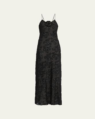 Rodarte Floral Sequin Embroidered Sleeveless Maxi Dress