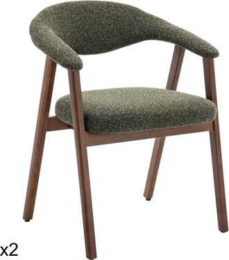 Happy Garden Pack de 2 sillas de madera oscura y tejido boucl&eacute; verde caqui