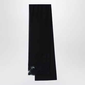 Dolce & Gabbana Black silk and lace stole with floral embroidery