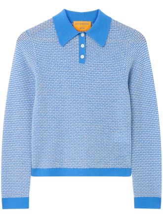 Guest In Residence Textured Pique Knit Cropped Long-Sleeve Polo