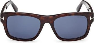 Tom Ford Smith-02 55mm Rectangular Sunglasses in Classic Havana /Blue Lens at Nordstrom