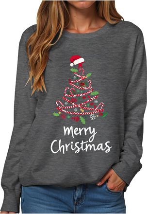 Generic Christmas Jumper for Women Uk Long Sleeve Crewneck Sweatshirts Womens Christmas Tops Xmas Knitted Reindeer Snowflake Print Jumper for Women Uk Tops Ru