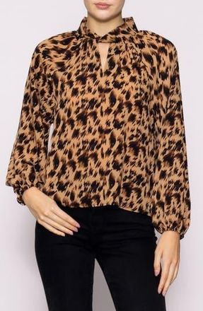 Melloday Twist Neck Long Sleeve Top in Taupe Animal at Nordstrom Rack, Size X-Small