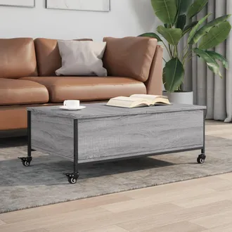 vidaXL Mesa De Centro Con Ruedas Madera Ingenier&iacute;a Gris 91x55x34 Cm Vidaxl