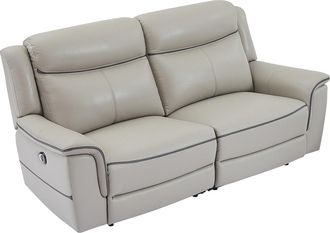 Vente-Unique Sof&aacute; de 3 plazas relax el&eacute;ctrico de cuero gris claro ADELIO