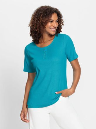 Casual Looks T-Shirt CASUAL LOOKS Shirt, Damen, Gr. 36, blau (t&uuml;rkis), 95% Baumwolle, 5% Elasthan, unifarben, Rundhals, Shirts T-Shirt