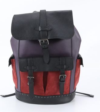 Coach Black Purple Red Color Leather Backpack Shoulder Bag (Pre-Owned)