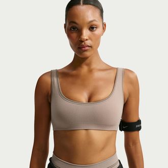 Nike Womens SKIMS Ribbed Seamless Micro-Scoop Bra in Brown | IR5061-260