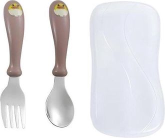OEM Juego De Vajilla Infantil De Tres Piezas: Cuchara, Tenedor, Acero Inoxidable, Mango De Pl&aacute;stico, Bonito Dise&ntilde;o De Pollito