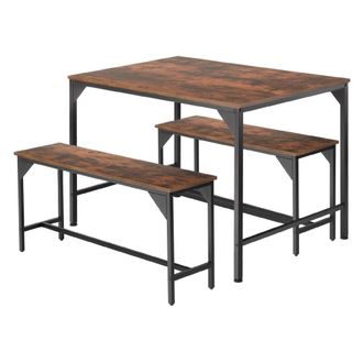 TecTake Juego de bancos y mesa de comedor de estilo industrial, madera oscura