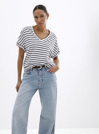 Contemporaine Womens Striped pure cotton cap-sleeve T-shirt
