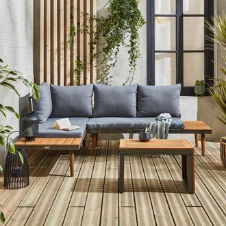 Sweeek 4-seater Modular Aluminium & Acacia Garden Lounge Set in Grey