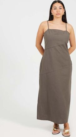 Brave Soul Vestito midi a pannelli kaki con spalline sottili-Verde