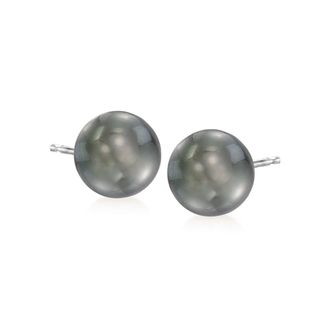 Ross-Simons 9-10mm Black Cultured Tahitian Pearl Earrings in 14kt White Gold