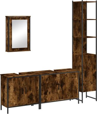 vidaXL Vidaxl - Set De Muebles Ba&ntilde;o 4 Pzas Madera Contrachapada Roble Ahumado