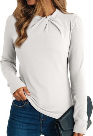 Dokotoo Womens Pullover Tops Business Casual Long Sleeve Womens Blouses Shirts Fashion Pull On Twist Knot Slim Fit Women Tunic Top Soft Stretch Tees Warm Outf