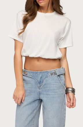 Edikted Raina Bubble Crop T-Shirt in White at Nordstrom, Size X-Small