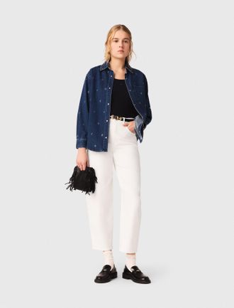 Maje Rhinestone Denim Shirt - Blue - Maje