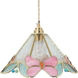 OEM L&aacute;mpara De Techo Tiffany Con Mariposa Y Flor - Vidriera - Producto De Belle