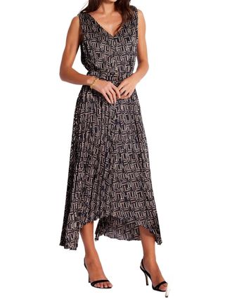 Bishop + Young Highbrow Pleat Dress In Retro Print