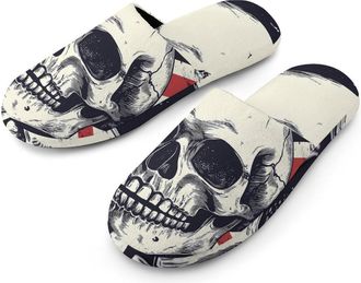 Generic Skull with British Flag Mens Cozy House Slippers Winter Warm Shoes with Anti-Slip Sole for Travel Indoor Outdoor