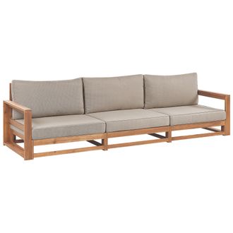Beliani Sof&aacute; 3 Plazas De Madera De Acacia Clara Certificada Cojines Timor Ii