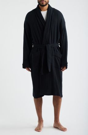 Majestic International Seaside Cotton Crepe Shawl Collar Robe in Black at Nordstrom, Size Small