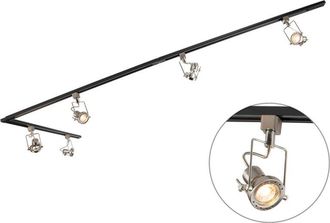 QAZQA Moderno Sistema De Riel Con 5 Focos Monof&aacute;sicos Negros Con Acero - Suplux Acero Alargada Adecuado Para Led Max. 5 X 50 Watt - Qazqa
