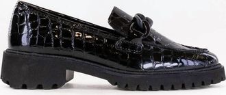 Ara Womens Chunky Sole Chain Loafer In Black Croco Patent