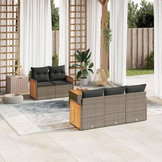 vidaXL Set De Muebles De Jard&iacute;n 6 Pzas Y Cojines Rat&aacute;n Sint&eacute;tico Gris Vidaxl
